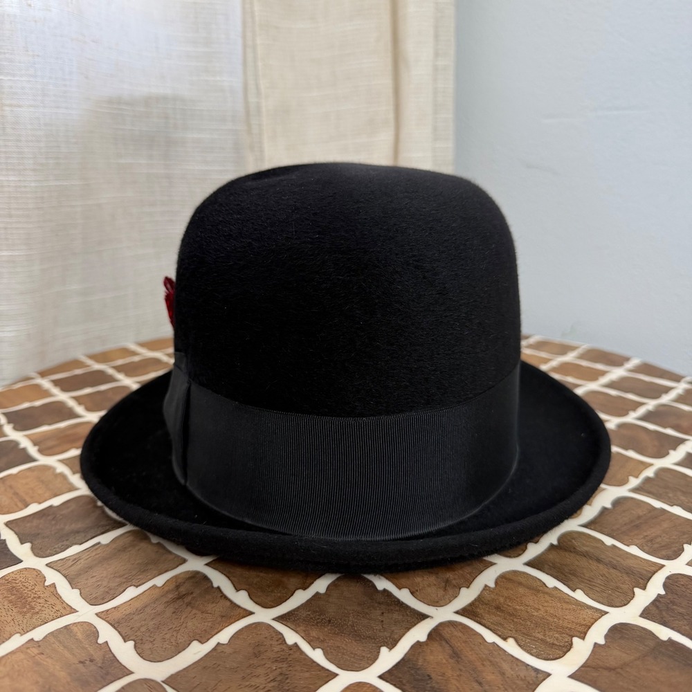 Vintage Borsalino Bowler Hat Diamante Twenty Five Black Fur Felt‎ Italy Size 7 - Picture 4 of 9